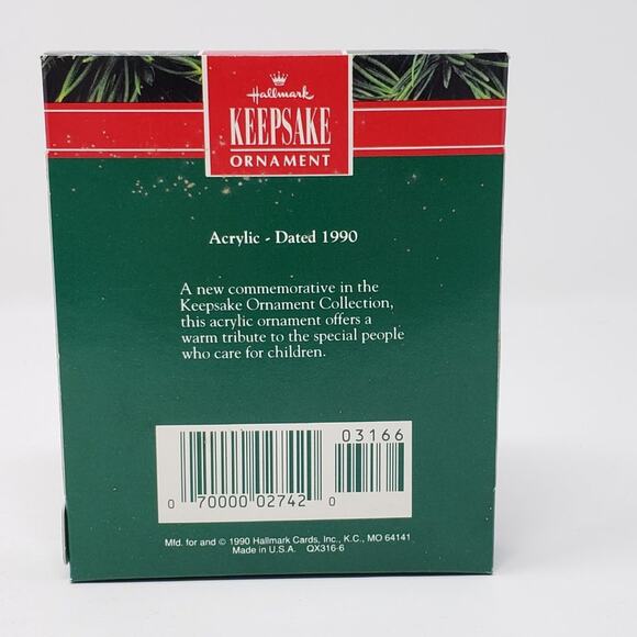 1990 Hallmark Child Care Giver Acrylic Keepsake Holiday Christmas Ornament - Picture 2 of 5